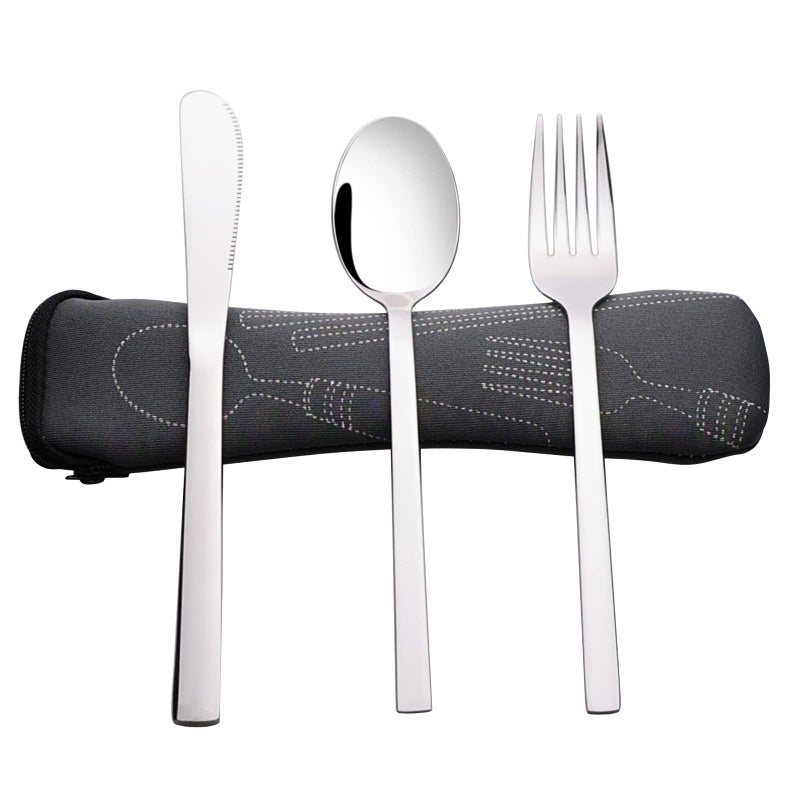 Fiazony 3-Piece Stainless Steel Traveling Cutlery for School, Office, Company, Camping Flatware with Carrying Case - Image 4